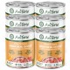 Sechs Dosen PureNature JuniorMenu Hundefutter mit Huhn, Karotten und Kräutern, jeweils gekennzeichnet mit 400g, glutenfrei und Nassfutter.