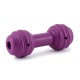 Lila Gummihantel Hundespielzeug mit strukturierten Enden und Löchern für Leckerlis. Ideal zum Kauen und Spielen.