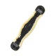 Schwarzer Pferdegurt mit einer weichen Fleece-Innenseite, mit Metall-Schnallen und einem D-Ring, von oben betrachtet.