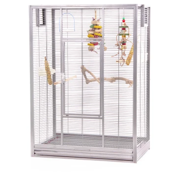 Voliere New Melbourne I Großer Metallvogelkäfig mit mehreren Sitzstangen, Spielzeugen und einer kleinen Tür, entworfen für Haustiervögel.