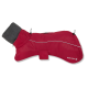Roter wasserdichter Hundemantel mit grauem Fleecekragen, reflektierenden Paspeln, Klettverschlussriemen und 'WOLTERS'-Logo.