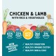 Chicken & Lamb pet food with rice and vegetables, 65% meat, 22% veggies & rice, omega oils, 0% nasties, new improved recipe.