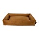 Braunes rechteckiges Haustierbett mit plüschigen Seiten und einem weichen Kissen in der Mitte, entworfen für Komfort und Entspannung.