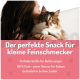 Schwarzer zylindrischer Futterbehälter für Haustiere mit einem rosa Deckel, beschriftet mit "Huhn + Lachs" und "für Katzen", mit einem Pfotenabdruck-Design.