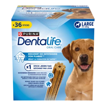 Purina Dentalife Oral Care duże dentystyczne patyczki dla psów, 36 sztuk, redukuje płytkę nazębną, delikatne czyszczenie, psy 25-40 kg.