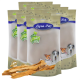Fünf Tüten Lyra Pet Nature Power Hundeleckerlis sind ausgestellt, mit einigen Leckerlis, die davor ausgelegt sind.