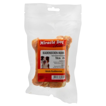 Packung Miracle Dog Snacks Kau Knochen Huhn 10 cm, 4 Stück, ideale Hundekauartikel mit Huhn und Rinderhaut.