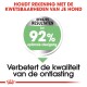 Afbeelding die een hondenproduct promoot, met een groene badge met de tekst 'Tot 92% optimale stoelgang' en de tekst 'Verbetert de kwaliteit van de ontlasting.'