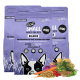 Drei Tüten "eat SMALL" insektenbasiertes Hundefutter, gekennzeichnet mit "mini" und "balance," mit einer Grafik eines Französischen Bulldogs und aufgelisteten Zutaten.