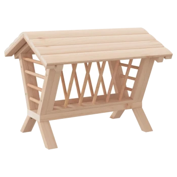 Holz-Haustierfütterungsstation mit einem schrägen Dach und Gitterdesign, ideal für kleine Tiere.