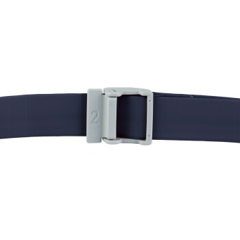 Navyblaues Haustierhalsband mit einer grauen Schnalle, auf der die Zahl "2" steht.