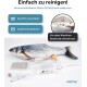 Plüsch-Katzenfischspielzeug mit abnehmbarem Motor, Katzenminze-Täschchen, USB-Ladegerät. Waschbar bei 30°C; Elektronik vor dem Waschen entfernen.