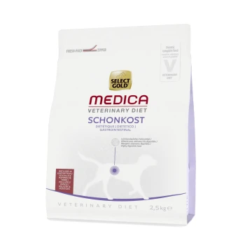 Medica Diététique Volaille & pomme de terre 2,5 kg Aliment pour chiens Select Gold Medica Veterinary Diet Schonkost, sac de 2,5 kg, avec une fermeture éclair fraîche et des affirmations de haute digestibilité.