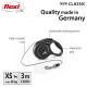 Flexi retractable dog leash with ergonomic grip, 3m cord, XS size (max. 8 kg), and "Quality made in Germany" label.