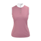Ärmelloses pinkes Poloshirt mit einem weißen Kragen und dekorativen Knöpfen auf der Vorderseite.