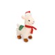 Pluchen lama hondenknuffel met een rode sjaal en een kerstmanmuts met een groen zadel waarop "Llama" staat.