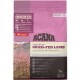 Sac de nourriture pour chiens ACANA Singles Formula Grass-Fed Lamb en rose, mettant en avant de l'agneau cru et des pommes Okanagan avec des détails sur les ingrédients clés.