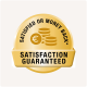 Gold badge with text "SATISFIED OR MONEY BACK*" and "SATISFACTION GUARANTEED," featuring images of coins.
