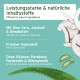 Türkiser Hintergrund mit Text zu natürlichen Inhaltsstoffen für die Tierpflege: Aloe Vera, Jojobaöl, Sheabutter, Kokosduft. Keine Silikone oder Parabene.