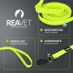 Neongelbe Hundeleine mit Schlaufe und Karabiner vor dunklem Hintergrund; REAVET PROFESSIONAL-Logo und Aufschrift WASSERABWEISEND