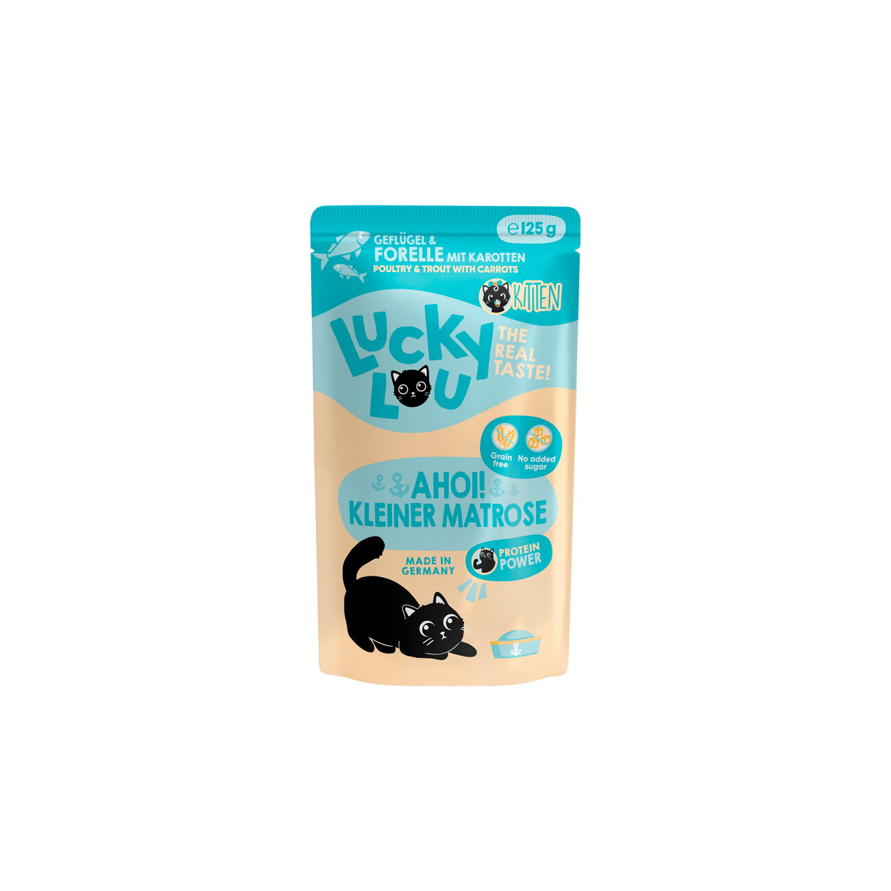 Lucky Lou Nassfutter Katze Kitten Geflügel und Forelle 16x125 g