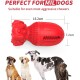 Rotes Gummihundespielzeug, das für aggressive Kauer entwickelt wurde, misst 15,2 cm x 7,2 cm, mit Bildern von vier verschiedenen Hunderassen darunter.