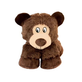 Ein süßes, plüschiges braunes Bären-Spielzeug mit einem freundlichen Gesicht, großen Augen und weichem Fell, ideal zum Kuscheln oder Spielen für Haustiere.