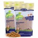 Zwei Tüten Lyra Pet Nature Power getrocknete Mehlwürmer für Haustiere, die einen Hamster, eine Schildkröte und einen Fisch zeigen, beschriftet mit "100% natürlich" und "hoher Proteingehalt."