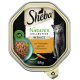 Sheba Nature's Collection Katzenfutter in Sauce, mit Truthahn und Karotten, 85g Verpackung mit einem Bild einer grauen Katze und grünem Logo.