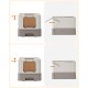 Eine moderne Haustierstreu-Box mit einer transparenten Frontplatte und einem klappbaren Deckel für einfachen Zugang, aus zwei Blickwinkeln gezeigt.