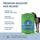 Hochwertige Hundefutterdose mit grünem Design, mit Text über gesundheitliche Vorteile, hergestellt in Irland, und einer Hundesilhouette.