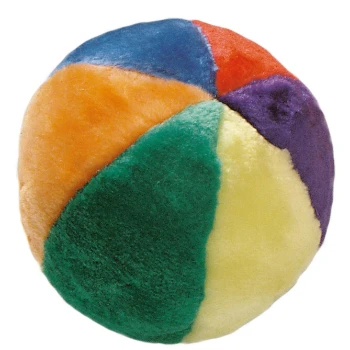 Plüschball klein, Ø 12cm, multicolor Buntes Plüsch-Haustierballspielzeug mit sechs Abschnitten in Orange, Grün, Gelb, Lila, Blau und Rot.