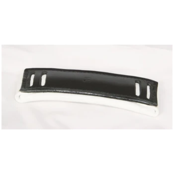 Schwarz-weißes Haustierhalsband mit mehreren Löchern zur Anpassung, auf einem hellen Hintergrund dargestellt.