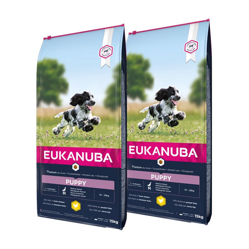 EUKANUBA Droogvoer voor Puppy van Middelgroot Ras, Kip 2x15 kg