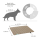 Hundebettmaße mit einer Silhouette eines Hundes (Border Collie, Australian Shepherd, Chow Chow) und Größenoptionen (M, L, XL, XXL).