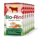 Dosen von Bio-Rind Hundefutter mit Amaranth und Karotte, gekennzeichnet mit 'NEU' und einer Kuhgrafik, die hervorhebt, dass es getreidefrei und hypoallergen ist.