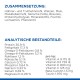 Zutaten und Nährwertinformationen für Haustierfutter auf Deutsch, die die Zusammensetzung und analytischen Komponenten, einschließlich Protein und Vitamine, detailliert.