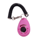 Rosa Haustiertrainings-Klicker mit einem schwarzen, gewickelten Riemen und einem Metallclip, mit einem Pfotenabdruckdesign und einem zentralen Knopf.