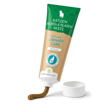 Wolfsbacher Natur Katzenpaste für Nieren- und Harnwegspflege – 'Katzen Nieren & Blasen Paste', 'Natural Urinary Care', 'Mit Kürbis'.