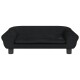 Schwarzes Haustiersofa mit abgerundeten Armen und Knopfdetails, entworfen für kleine bis mittelgroße Haustiere.