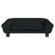 Schwarzes Haustiersofa mit abgerundeten Armen und Knopfdetails, entworfen für kleine bis mittelgroße Haustiere.