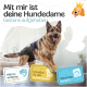 Beagle in einem schwarzen Mantel, mit dem Text: "Extrem saugstark", "5 Größen", "3 Einstellmöglichkeiten", "Weiches Innenfutter."
