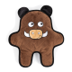 Ein niedliches, plüschiges Haustierspielzeug in Form eines cartoonhaften braunen Wildschweins mit einem lächelnden Gesicht, großen Augen und weißen Stoßzähnen, mit einer gesteppten Textur.