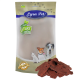 Lyra Pet Hundeleckerlis-Packung mit dem Text "Lyra Nature Power" und Bildern eines Hundes, einer Katze und eines kleinen Hundes, mit Leckerlis davor.