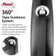 Image of a Flexi retractable dog leash featuring a 360° tape guidance system, with text explaining its jam-free extension capability.
