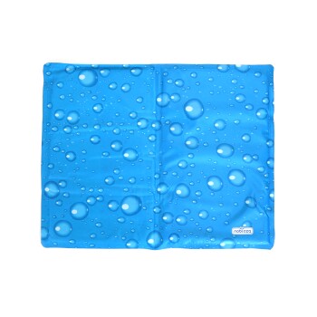 Blaues Haustiermatte mit einem Wassertropfenmuster, mit dem Markenlogo "noblezza" in der unteren rechten Ecke.