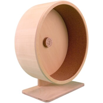 Holz-Laufrad für kleine Haustiere, mit einer glatten Oberfläche und einem Korkinnenraum, entworfen für sicheres und leises Laufen.