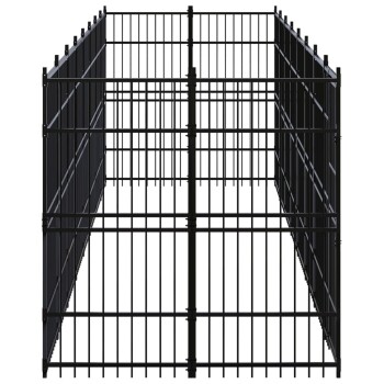 Schwarzes Metall-Hundekennel mit vertikalen Stäben, mit einem geräumigen Innenraum und sicherem Design für die Sicherheit des Haustiers.