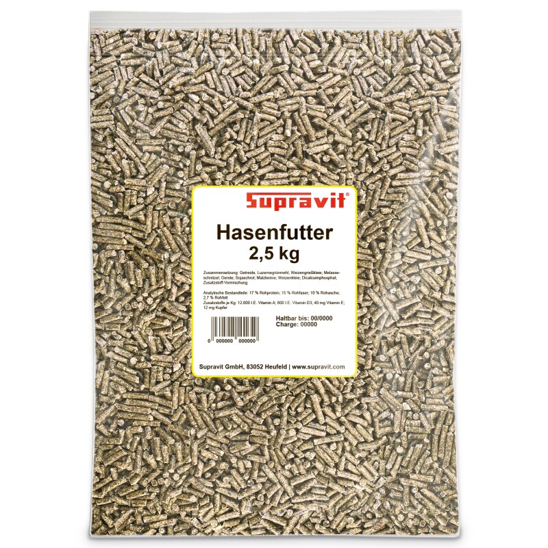 Supravit Hasen- & Kaninchenfutter - Alleinfutter für Zwergkaninchen, Kaninchen & Hasen 2,5 kg