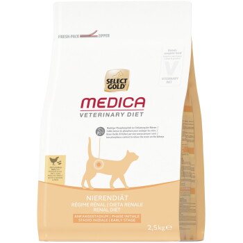 Beutel Select Gold Medica Veterinary Renal Diet Katzennahrung (Huhn & Reis), 2,5 kg, mit Fresh-Pack-Reißverschluss.